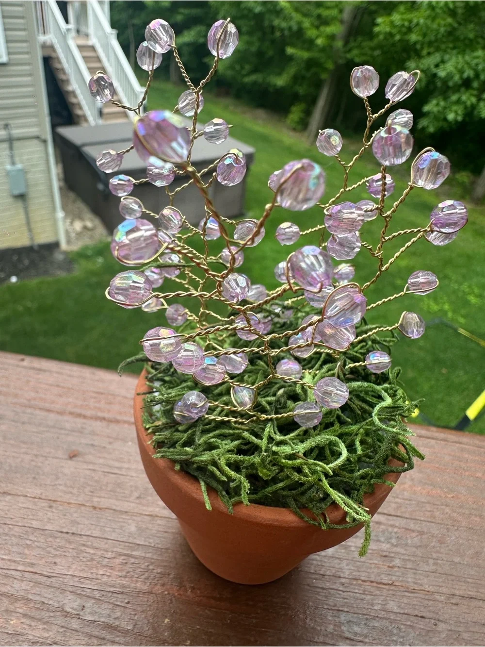 Beaded Wire Mini Potted Plant - Light Pink Beads